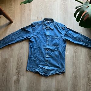 Dark resin wash denim button up